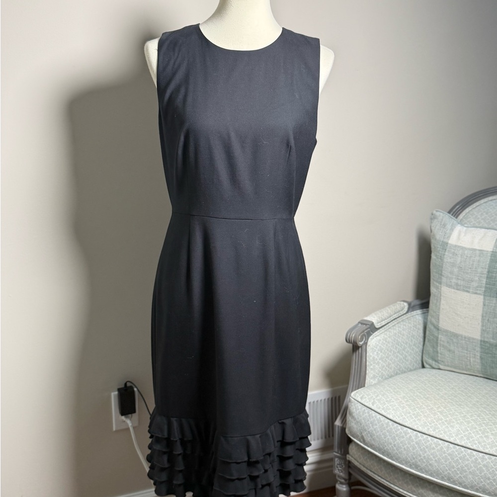 J. Crew Black Sleeveless Dress with Ruffled Hem